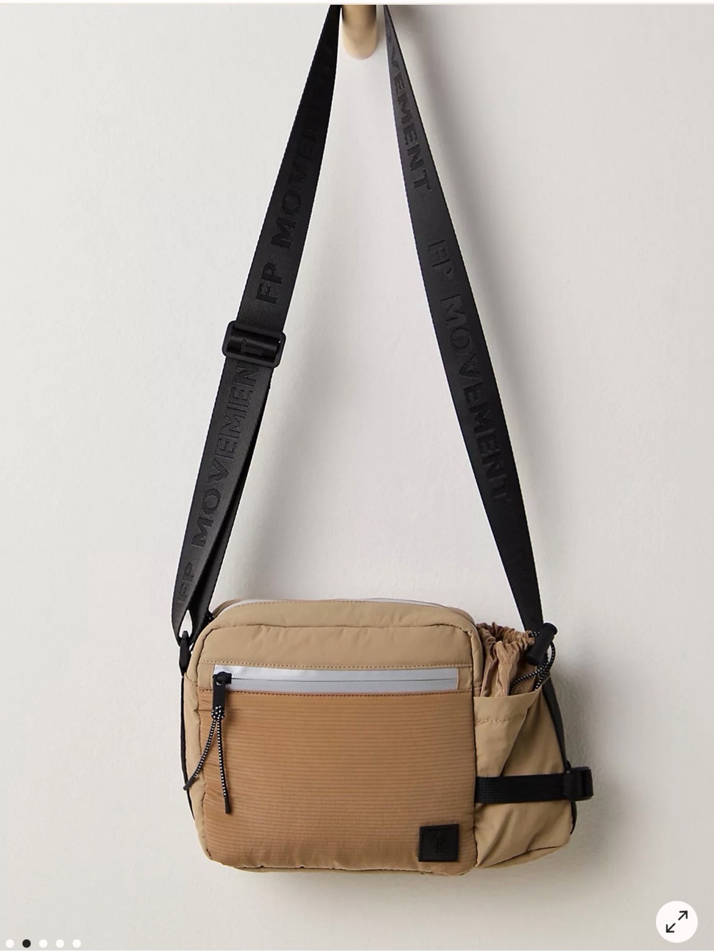 Free People Two-Tone Tan Crossbody Bag with Black Strap